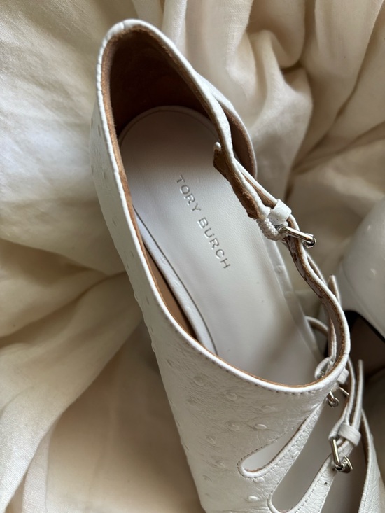 Tory Burch White Pointed Mary Jane Heels with Double Straps